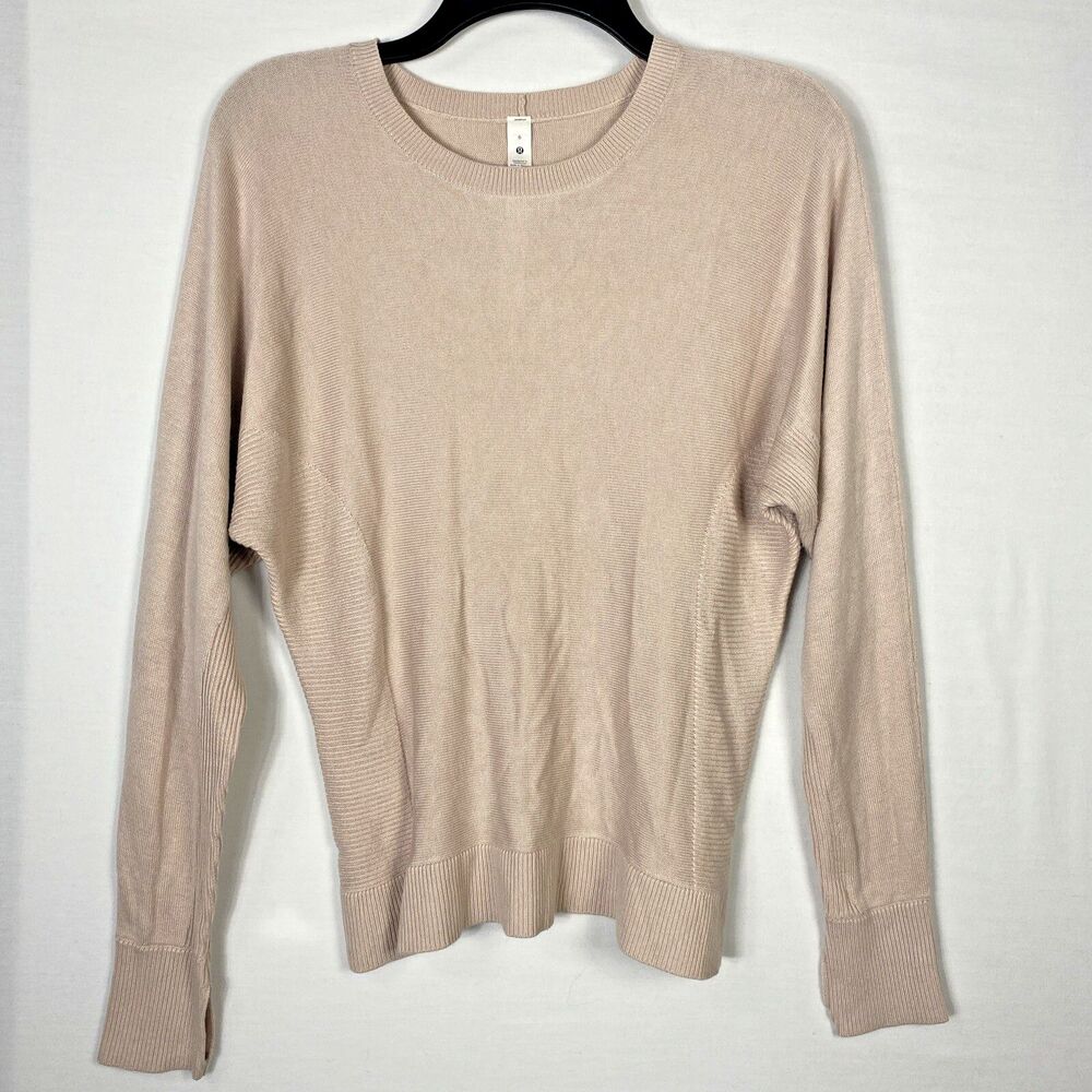 Lululemon Women's Size 6 Sweater Pullover  Pink Knitted Crew Neck Long Sleeve